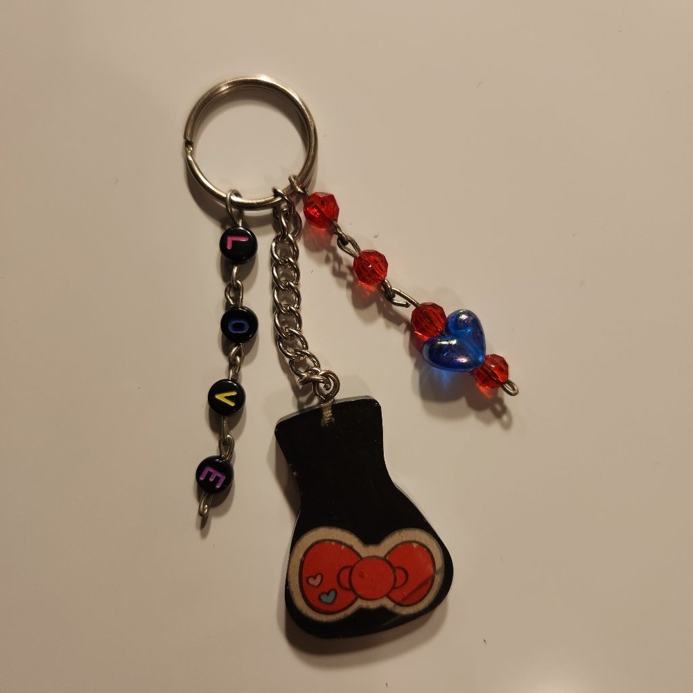 Black, Red, and Blue "Love" Guitar Keychain